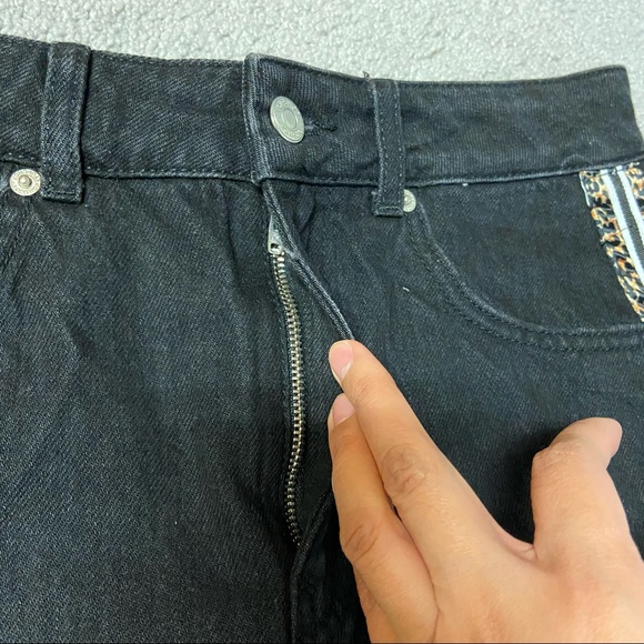 TOPSHOP Moto Leopard Stripe Black Denim Skirt Women’s Size 6 - Picture 6 of 10